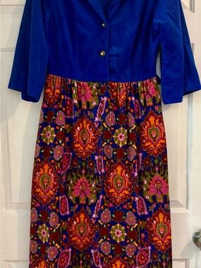 Vintage Cobalt & Paisley Terry Cloth Robe Dress see measurements